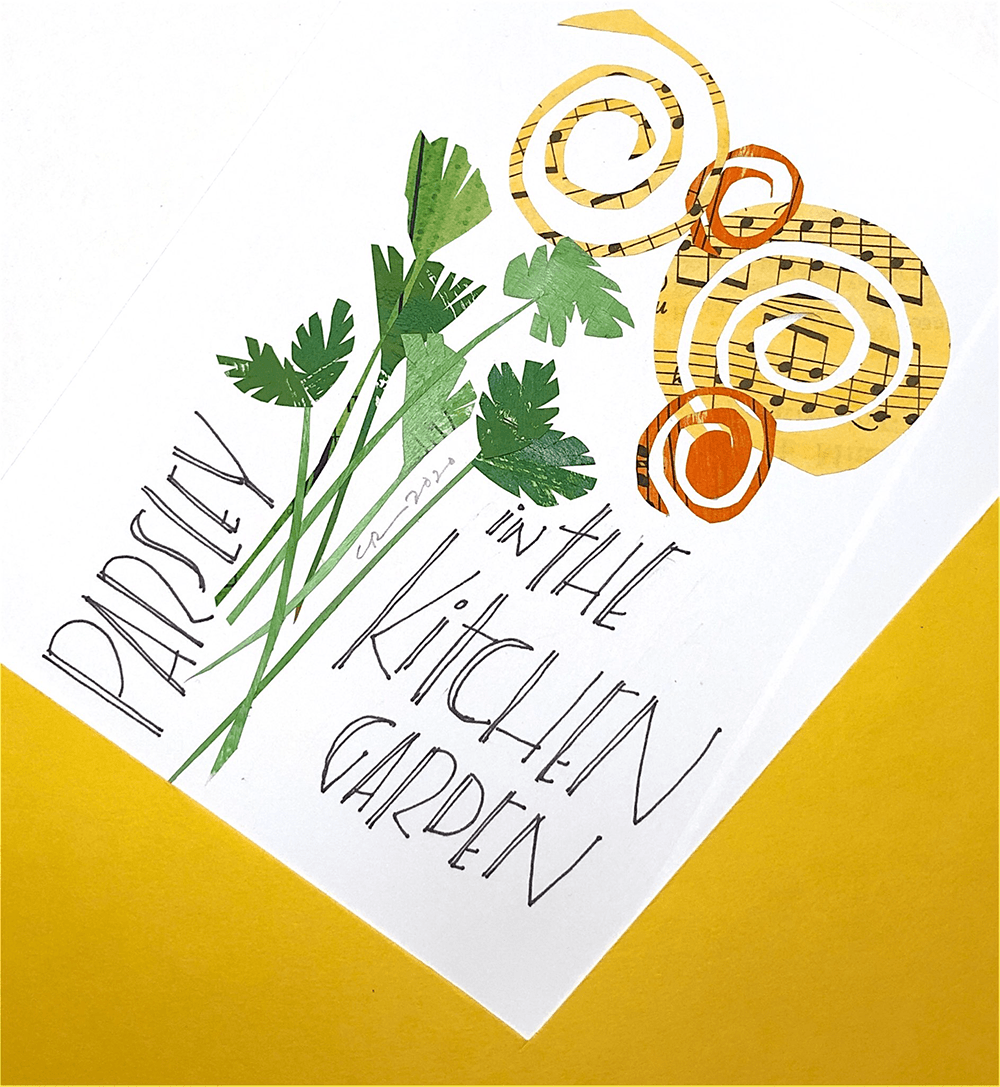 collage parsley and kitchen garden lettering