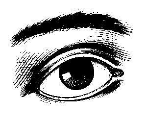 black and white drawing of an eye