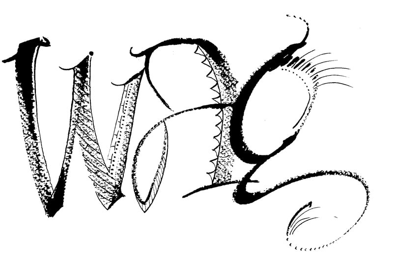 Decorative black and white lettering of the word, 