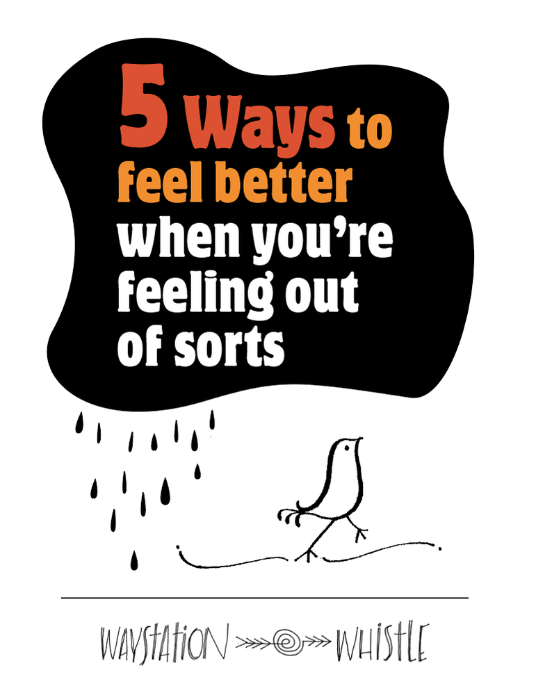 Bird walking away from black cloud with words: 5 ways to feel better when you're feeling out of sorts