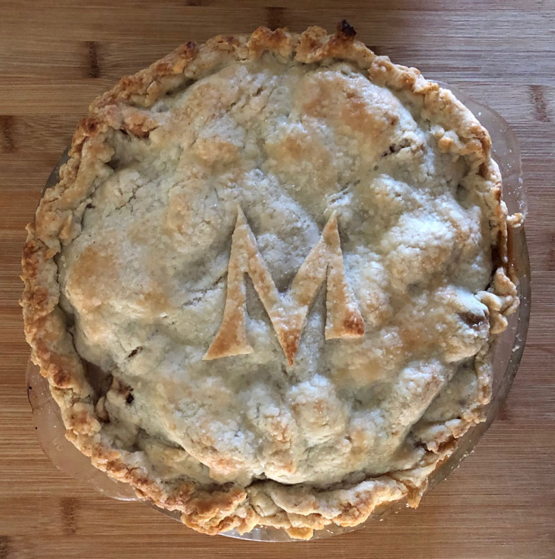 Recipe as memoir: a photo of an apple pie marked with an 