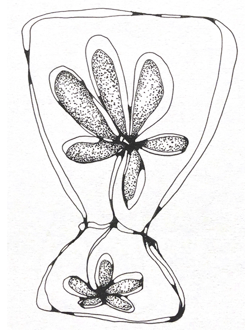 Black and white drawing of chalice with flowers inside