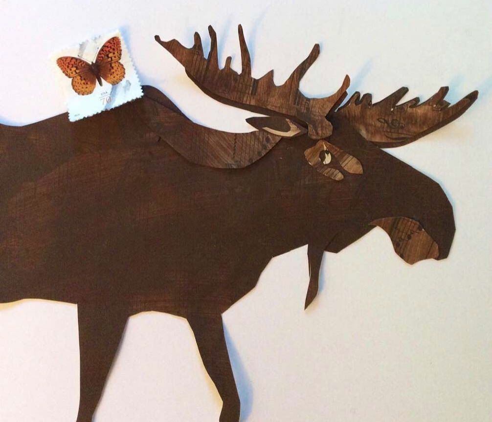 Moose collage with butterfly
