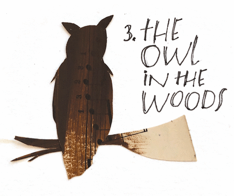 silhouette collage of owl with the words: 3. the owl in the woods