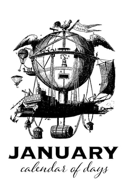 Hot air balloon with words: January calendar of days