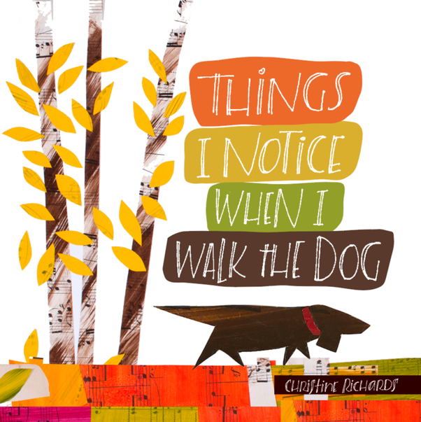 cover of memoir: Things I Notice When I Walk the Dog, a collage image of trees and a basset hound