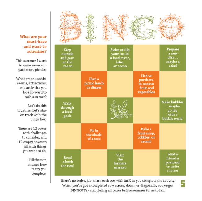 Bingo page from Tinplate with 24 boxes of activities