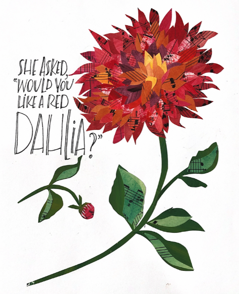 collage of red dahlia