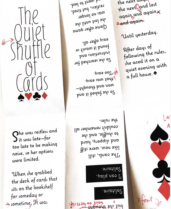 Printed page from Solitaire book with red ink edits